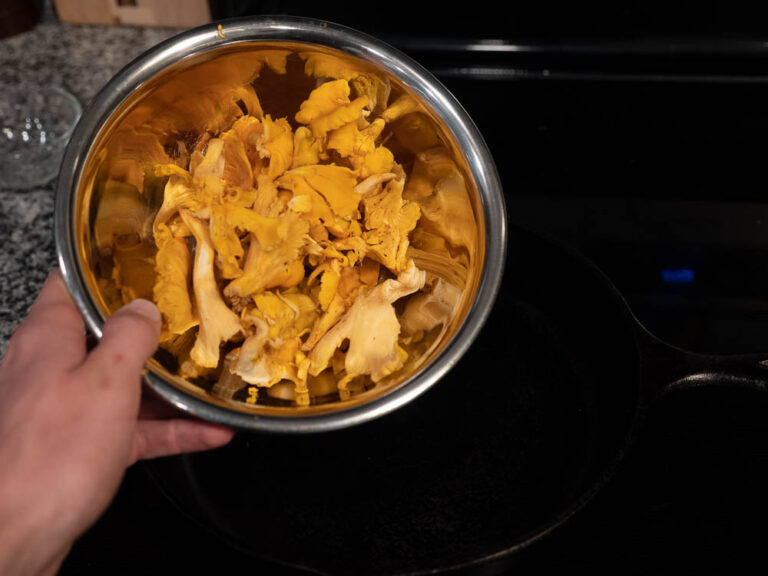 Chanterelles in bowl before being placed in cooking pan