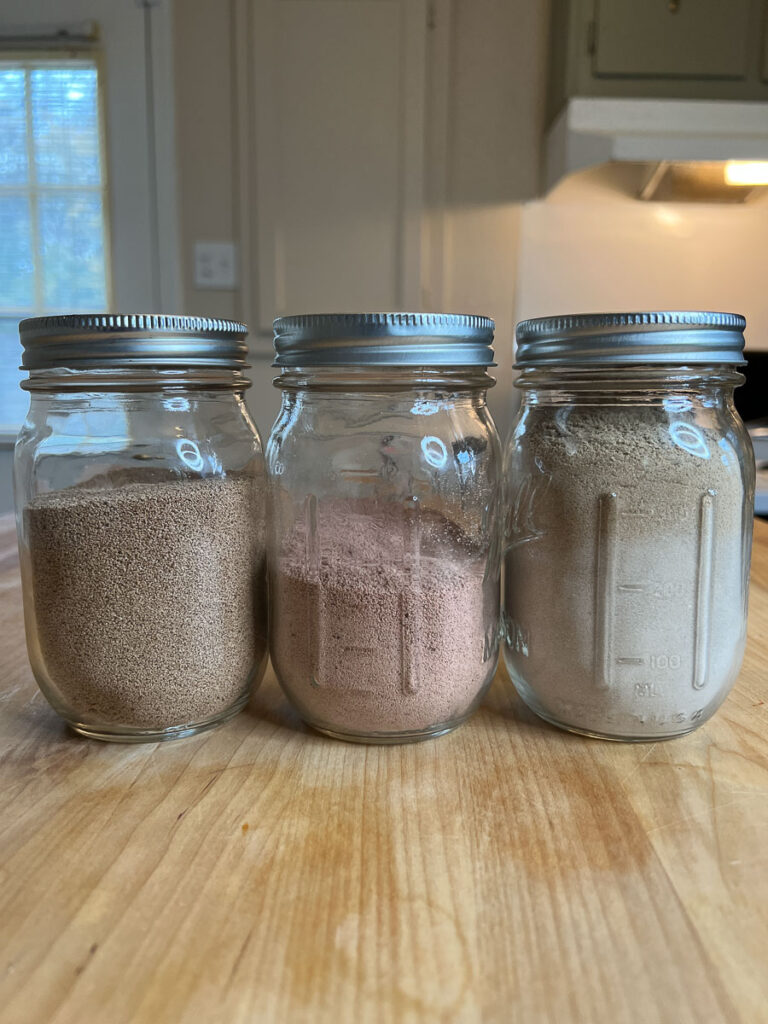 Three Jars Of Acorn Flour From Different Oak Speices