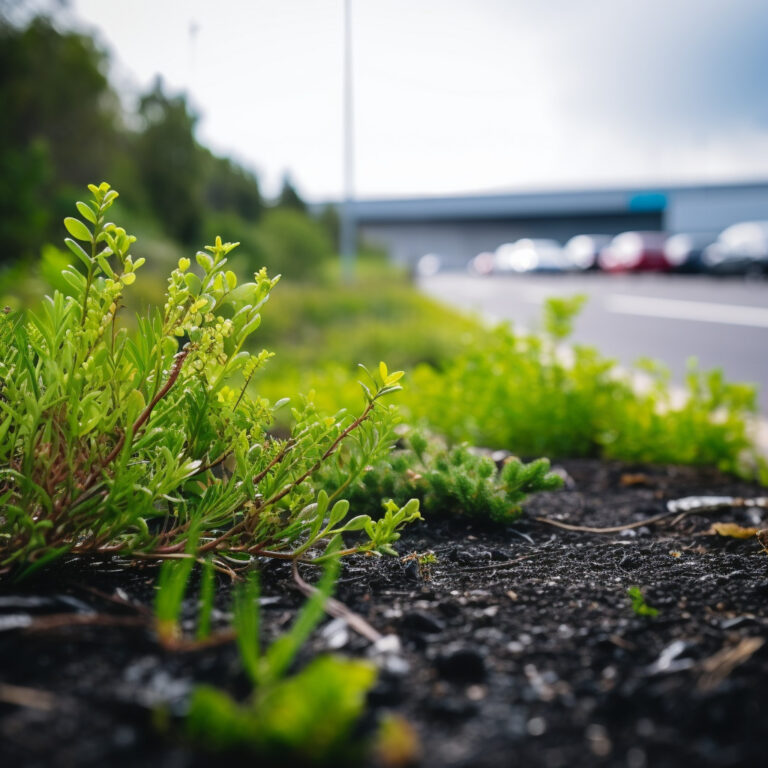 A Patch Of Plants Next To A Busy Road